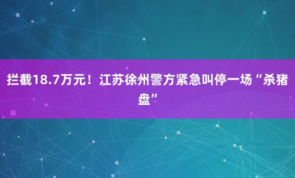拦截18.7万元！江苏徐州警方紧急叫停一场“杀猪盘”